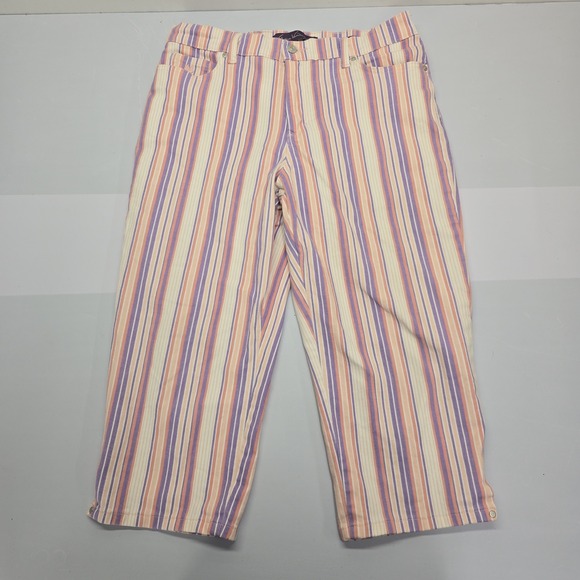 Gloria Vanderbilt Pants - Gloria Vanderbilt Amanda Striped Capri Pants Womens 12 Purple Orange White Crop